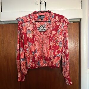 Angie Red Boho Long Sleeve Top size Small